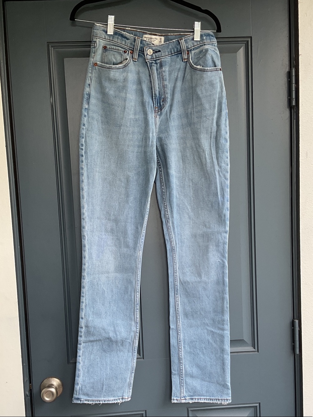 Abercrombie & Fitch Light Blue Straight Leg Jeans Criss Cross Size 4R